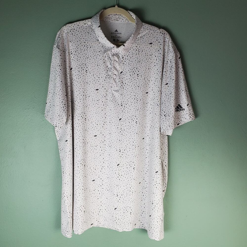 Adidas Mens Grey Flag Print Allover Print Short Sleeve Golf Polo Size 2XL